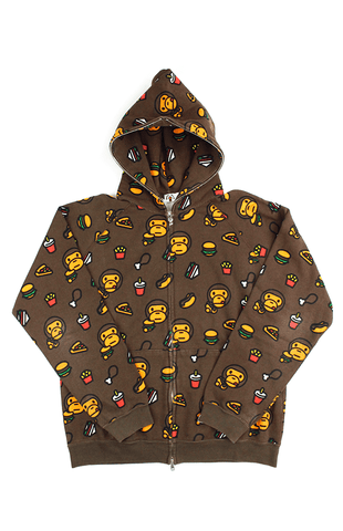 Bape Milo Food Allover Fullzip Hoodie Brown