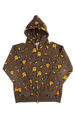 Sweat à capuche zippé Bape Milo Food Allover marron