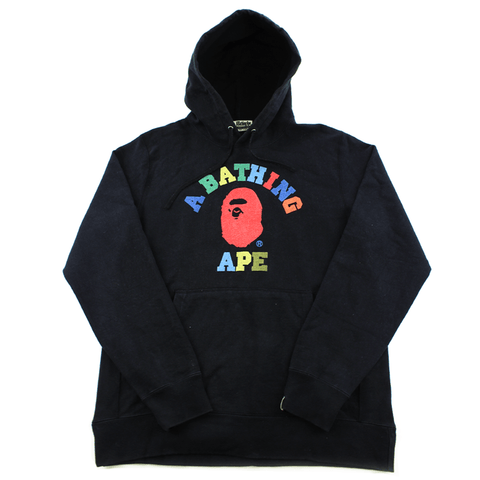 Bape Multicoloured College Logo Hoodie Black