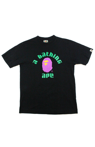 Bape Pink Green College Logo Tee Black