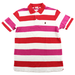 Polo rayé Bape Point Head Logo Rose Blanc Rouge