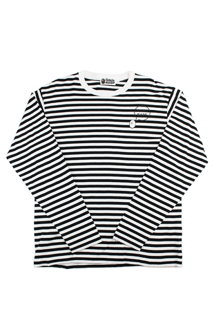 Bape Point Head DSM logo Stripe LS Blanc Noir
