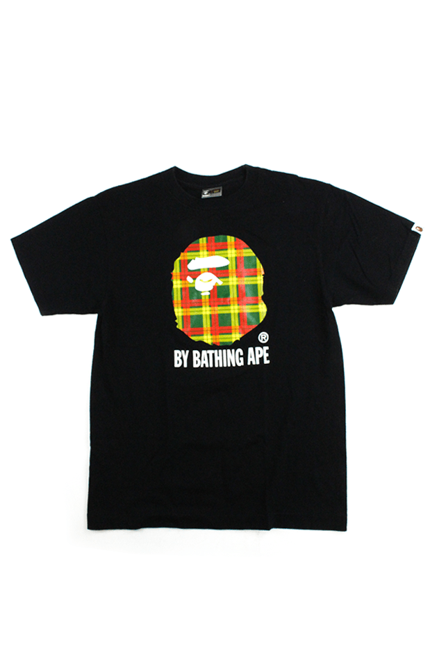 Bape Red Yellow Green Plaid Big Ape Logo Tee Black – SARUGENERAL