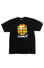 T-shirt Bape rouge, jaune, vert, à carreaux, avec logo Big Ape, noir