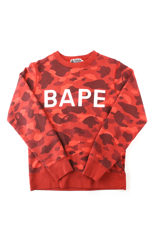 Bape White Text Red Camo Crewneck - SaruGeneral