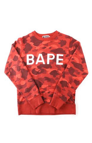 Bape White Text Red Camo Crewneck