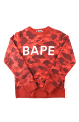 Col ras du cou Bape blanc, texte rouge et camouflage