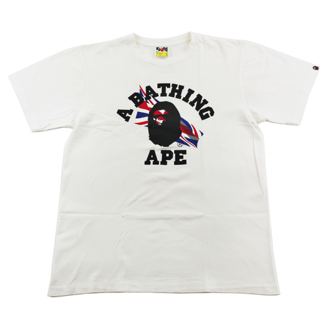 Bape Union Jack Flag College Logo Tee White