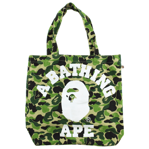 Bape White College Logo ABC Green Camo Tote Bag