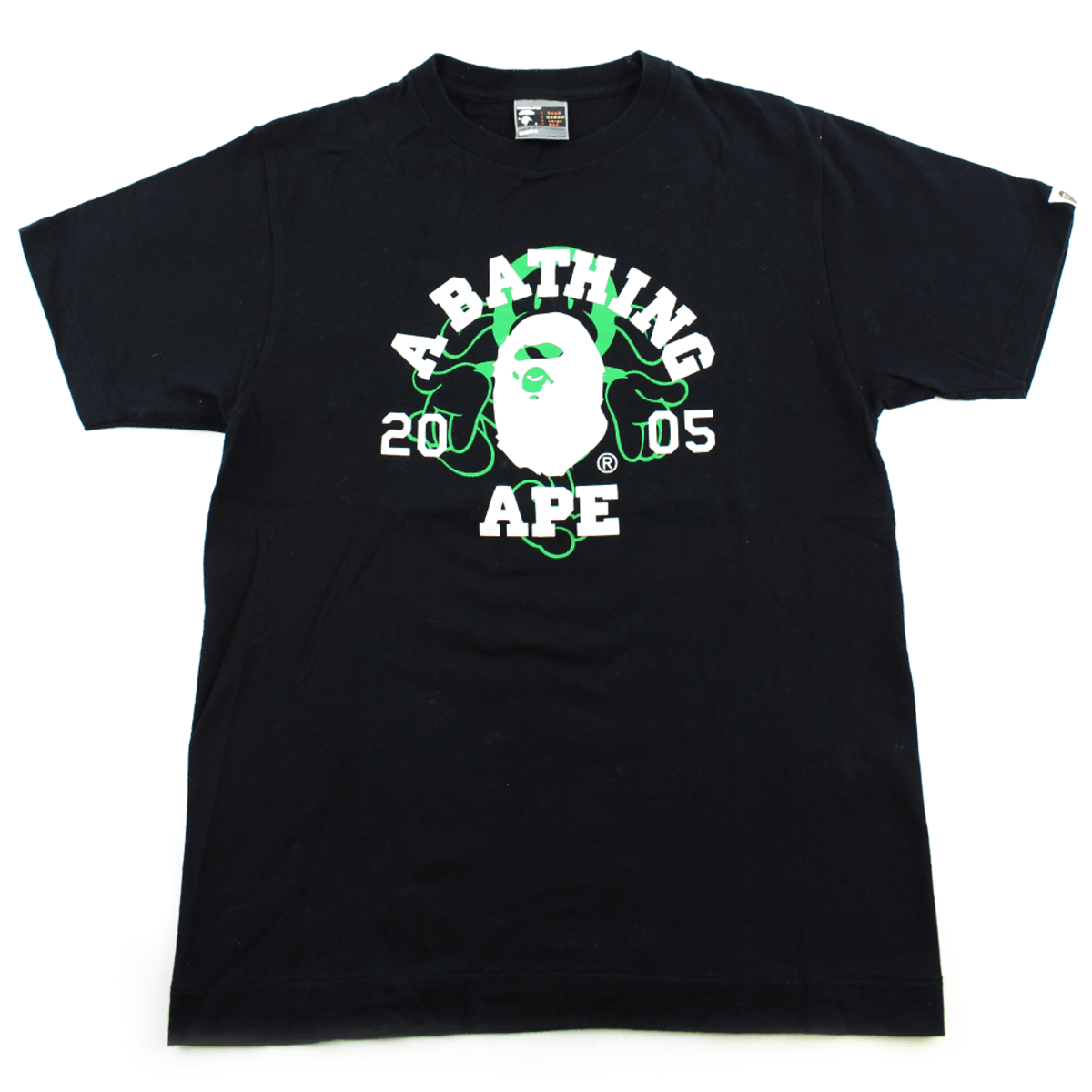 Bape White College Logo Green Milo Outline 2005 Tee Black - SaruGeneral