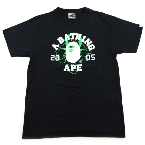 Bape White College Logo Green Milo Outline 2005 Tee Black