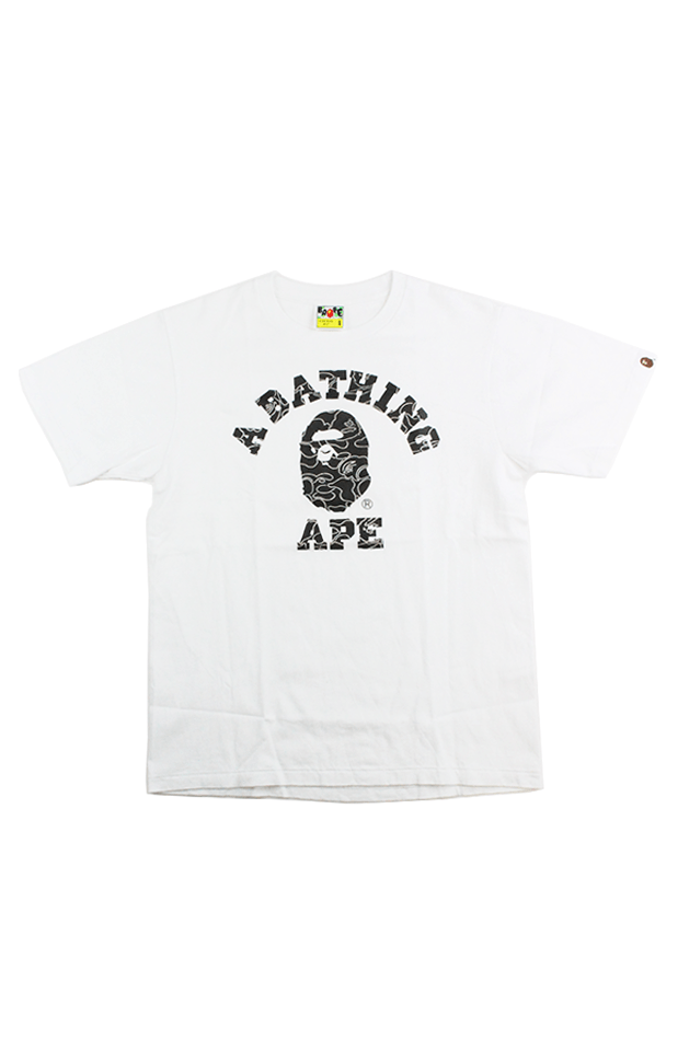 Bape White Neon Camo Black College Logo Tee White - SaruGeneral