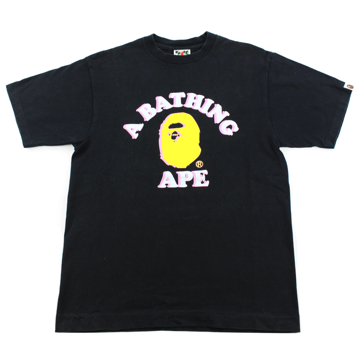 Bape Yellow Pink 3D College Logo Tee Black - SaruGeneral