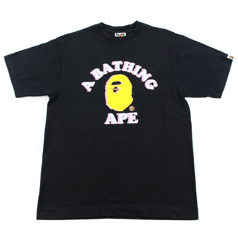 Bape Yellow Pink 3D College Logo Tee Black