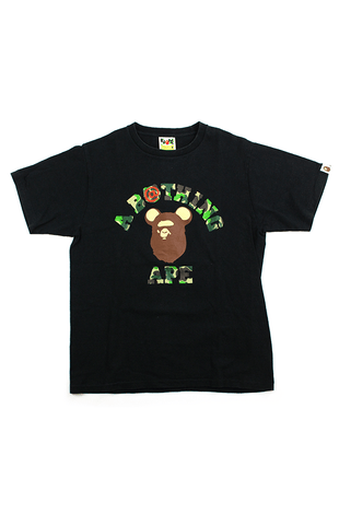 Bape x Bearbrick ABC Green Camo College Logo Tee Black