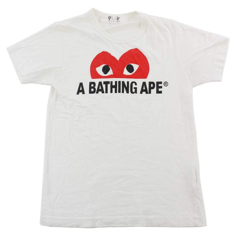 Bape x CDG Heart Text Tee White