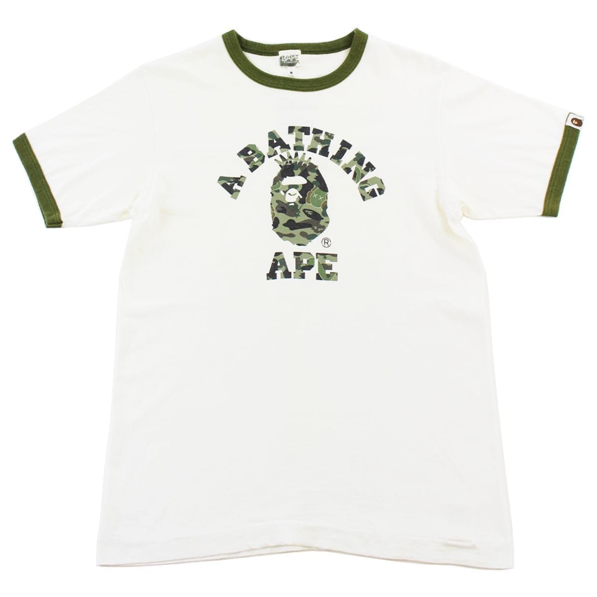 Bape x Kaws 1st Green Camo College Logo Tee White - SaruGeneral