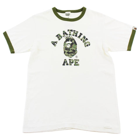 Bape x Kaws 1st Green Camo College Logo Tee White