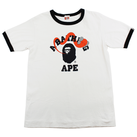 Bape x Kaws College Logo Orange Black Tee White