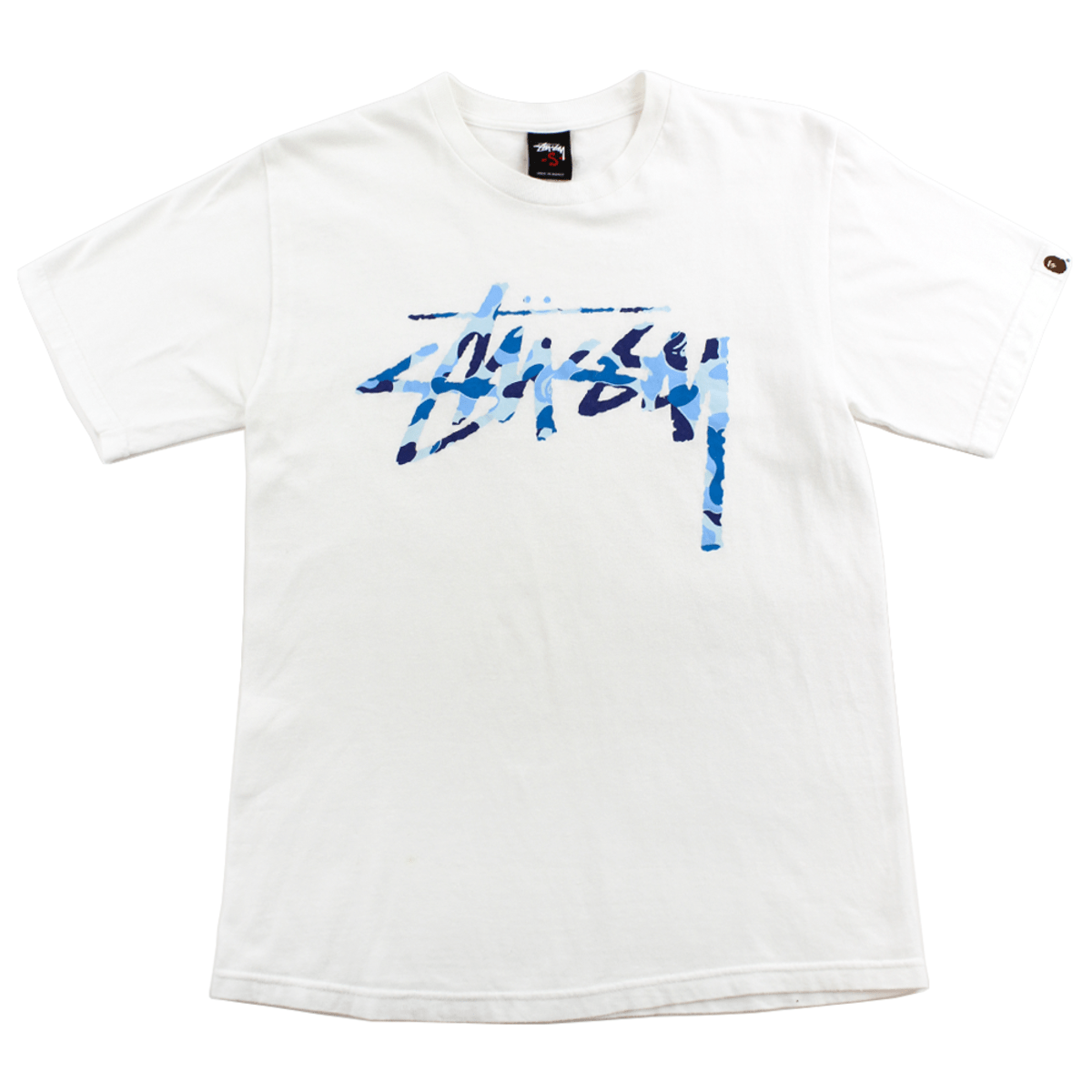 Bape x Stussy ABC Blue Camo 30th Anni Tee White - SaruGeneral