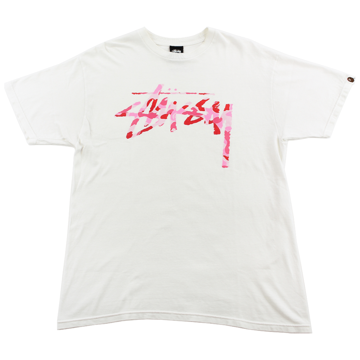 Bape x Stussy ABC Pink Camo 30th Anni Tee White - SaruGeneral