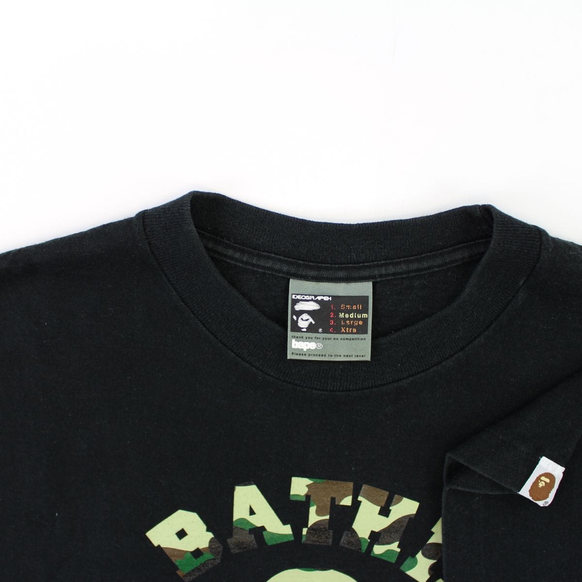 Bape 1st Green Camo Angry Face College Logo Tee Black - SaruGeneral