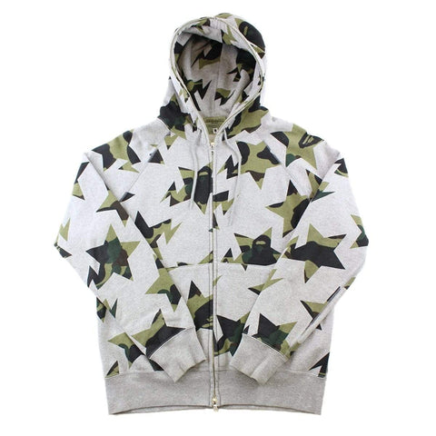 Sweat à capuche Bape 1st Green Camo Bapesta Allover Print Gris