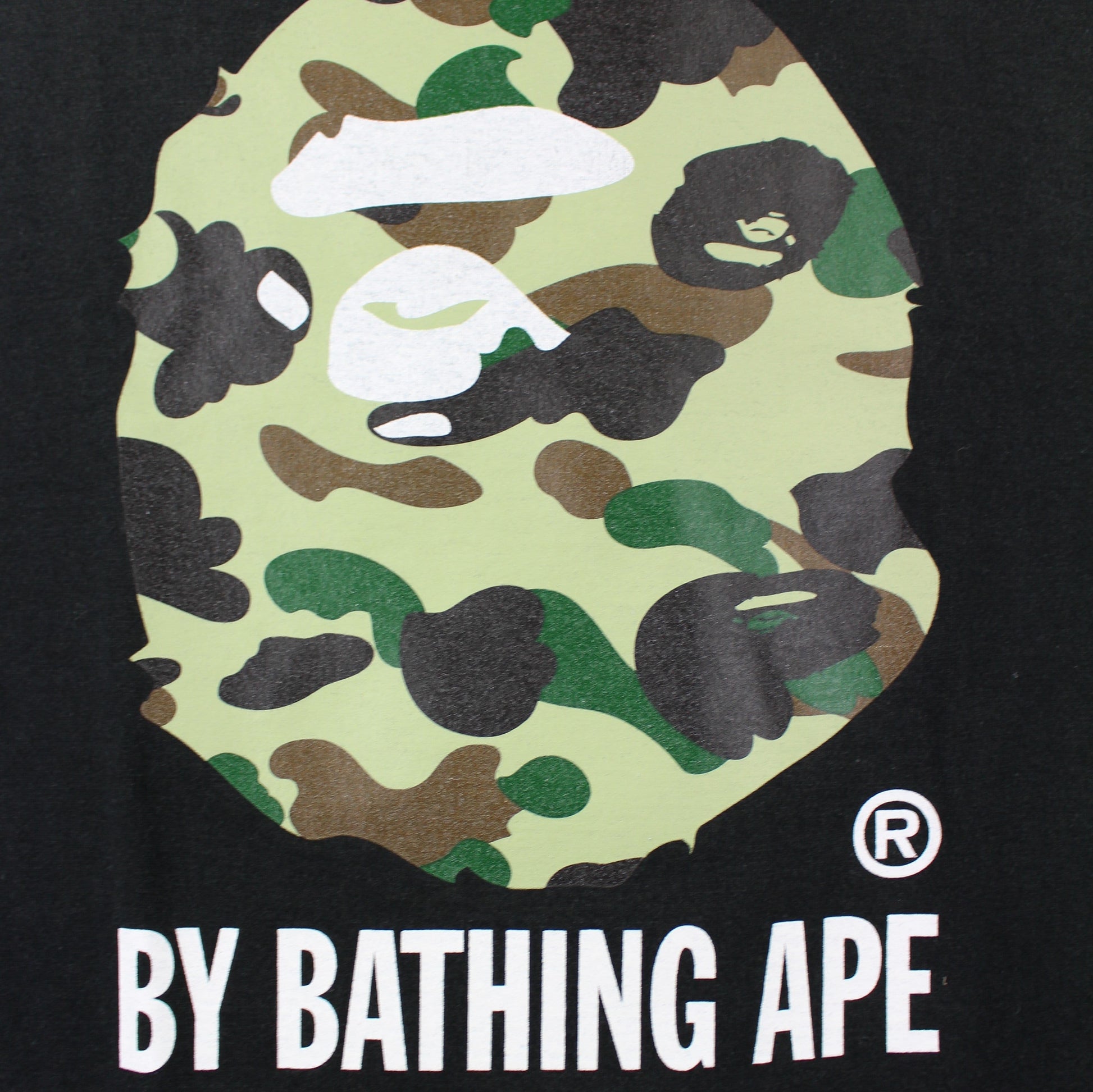Bape 1st Green Camo Big Ape Logo Tee Black - SaruGeneral