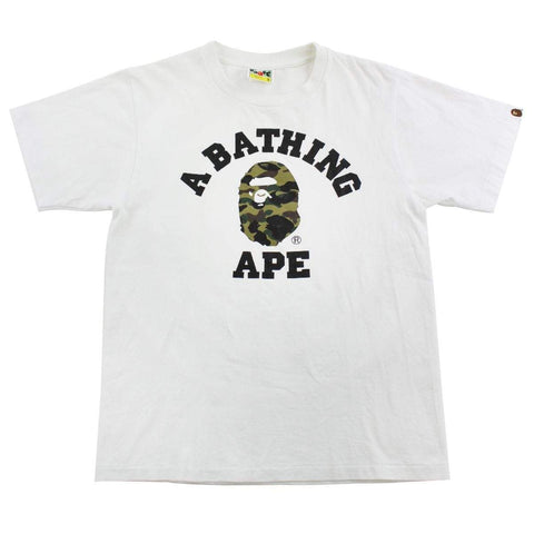 T-shirt Bape 1st Green Camo College Logo Blanc