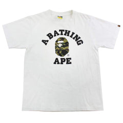 Bape 1st Green Camo College Logo Tee White