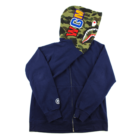 Sweat à capuche Bape 1st Green Camo Face Shark bleu marine