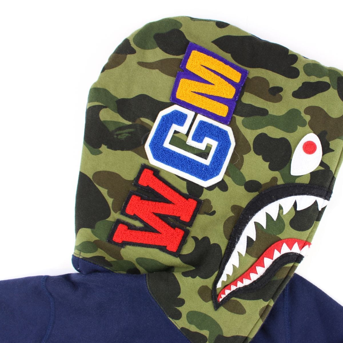 Bape 1st Green Camo Face Shark Hoodie Navy - SaruGeneral