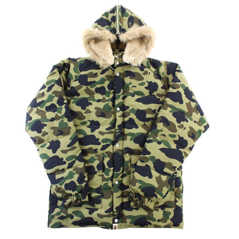 Bape 1st Green Camo Fur Puffer Jacket