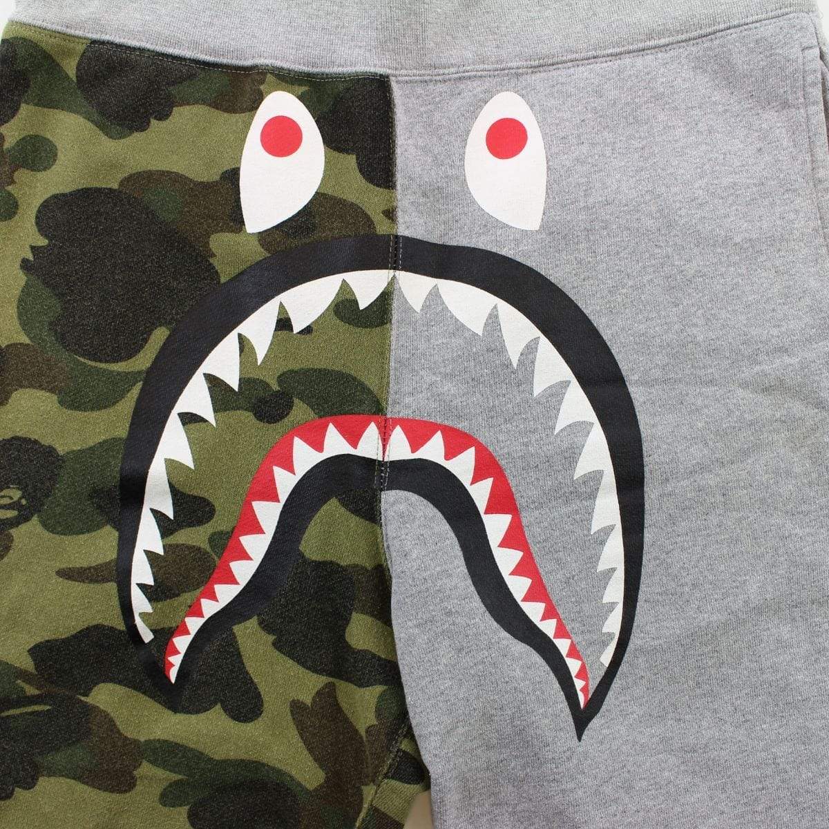 Bape 1st Green Camo Half Grey Shark Face Shorts - SaruGeneral
