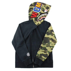 Bape 1st Green Camo Half Shark Hoodie