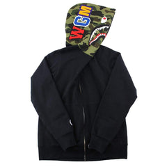 Sweat à capuche Bape 1st Green Camo Half Shark noir