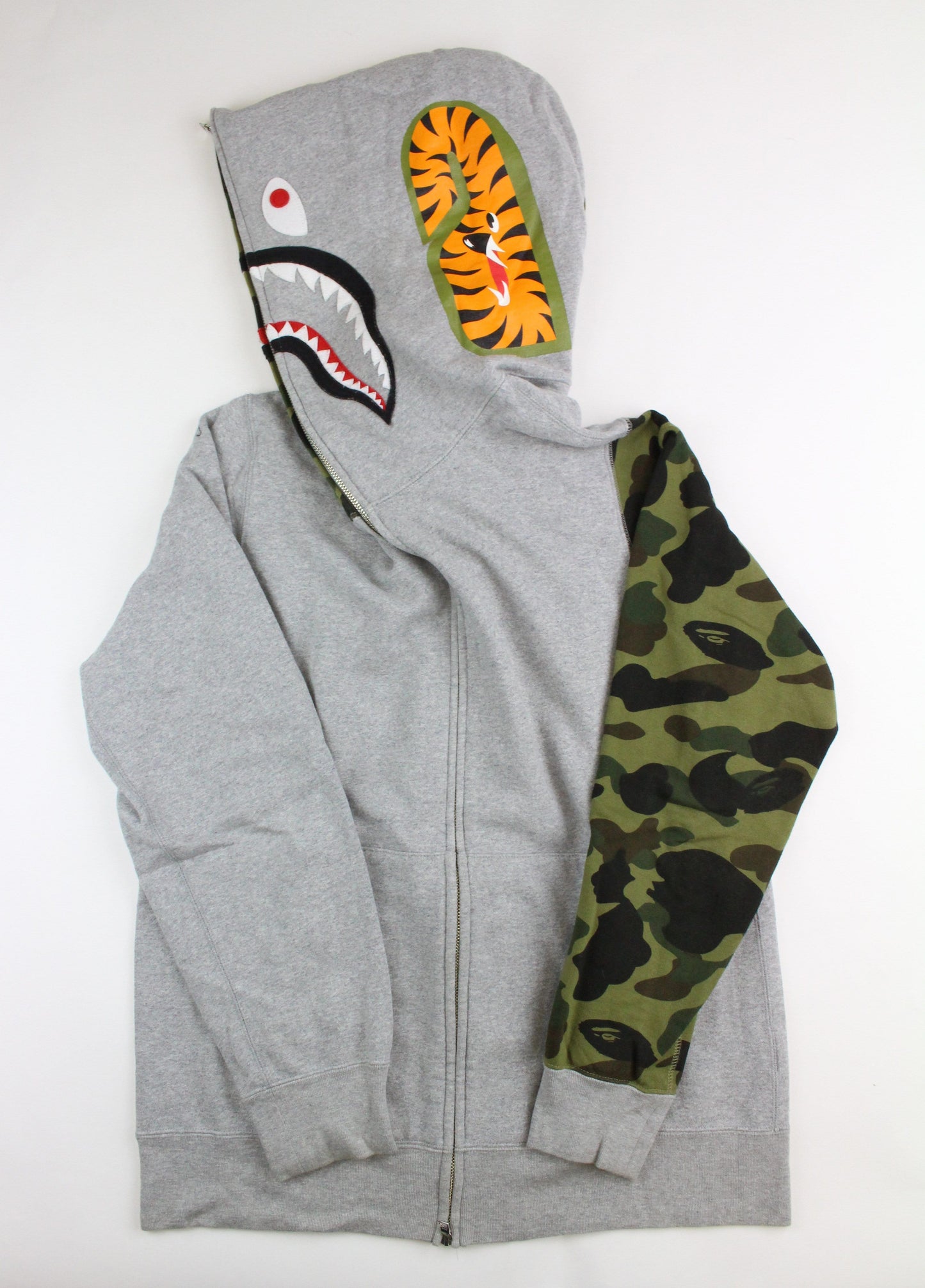 Bape 1st Green Camo Half Shark Hoodie Grey - SaruGeneral