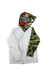 Sweat à capuche Bape 1st Green Camo Half Shark gris