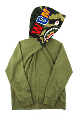 Bape 1st Green Camo Half Shark Hoodie Olive (2005)