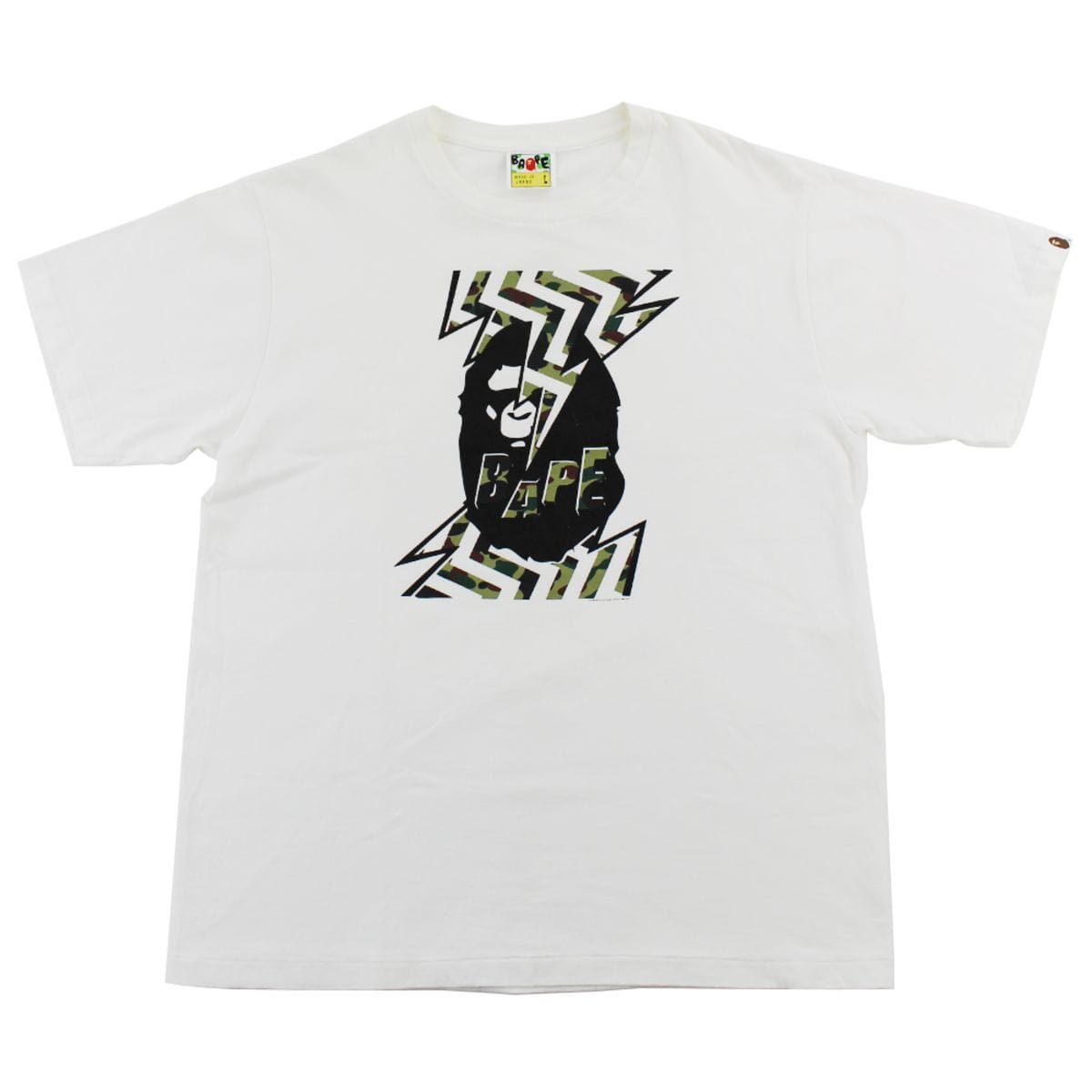 Bape 1st Green Camo Lightning Big Ape Logo Tee White - SaruGeneral