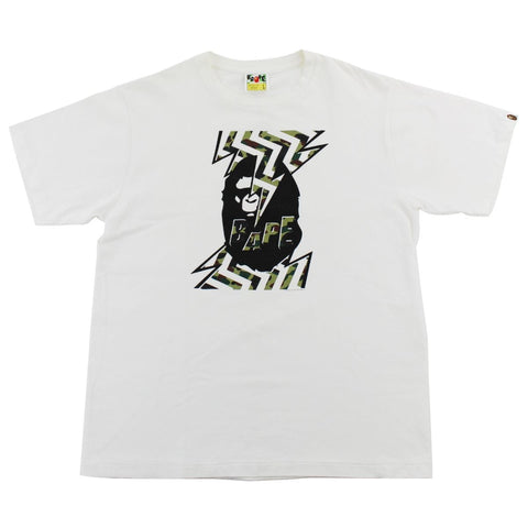 T-shirt Bape 1st Green Camo Lightning Big Ape Logo Blanc