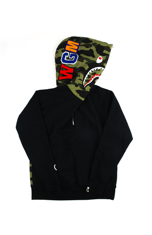 Sweat à capuche Bape 1st Green Camo Quarter Zip Shark, noir