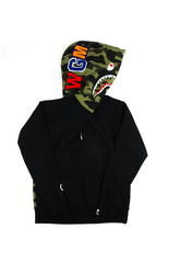 Bape 1st Green Camo Quater Zip Shark Hoodie Black