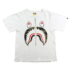 Bape 1st Green Camo Shark Face Tee White