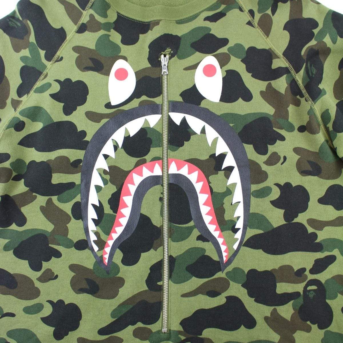 Bape 1st Green Camo Shark Face Zip Crewneck - SaruGeneral