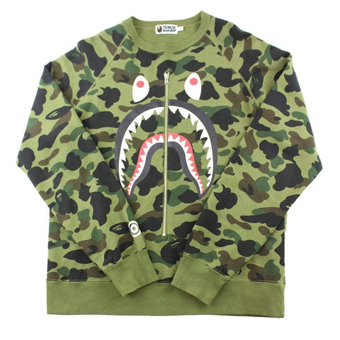 Pull ras du cou zippé Bape 1st Green Camo Shark Face