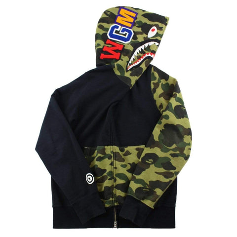 Sweat à capuche zippé Bape 1st Green Camo Shark, noir