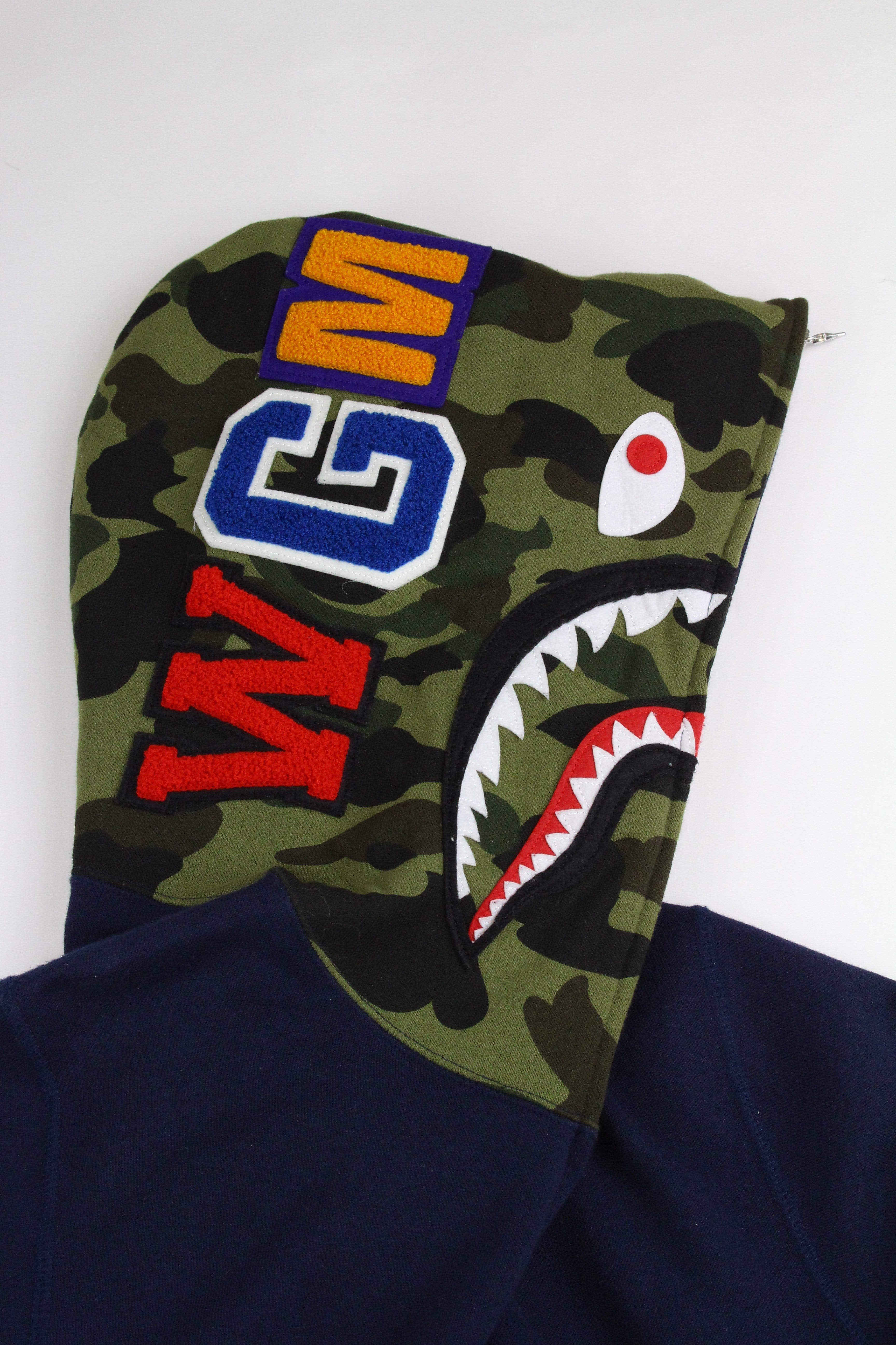 Bape 1st Green Camo half face Shark Hoodie Navy – SARUGENERAL