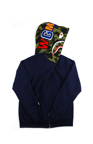 Sweat à capuche Bape 1st Green Camo Half Face Shark bleu marine