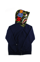 Sweat à capuche Bape 1st Green Camo Half Face Shark bleu marine